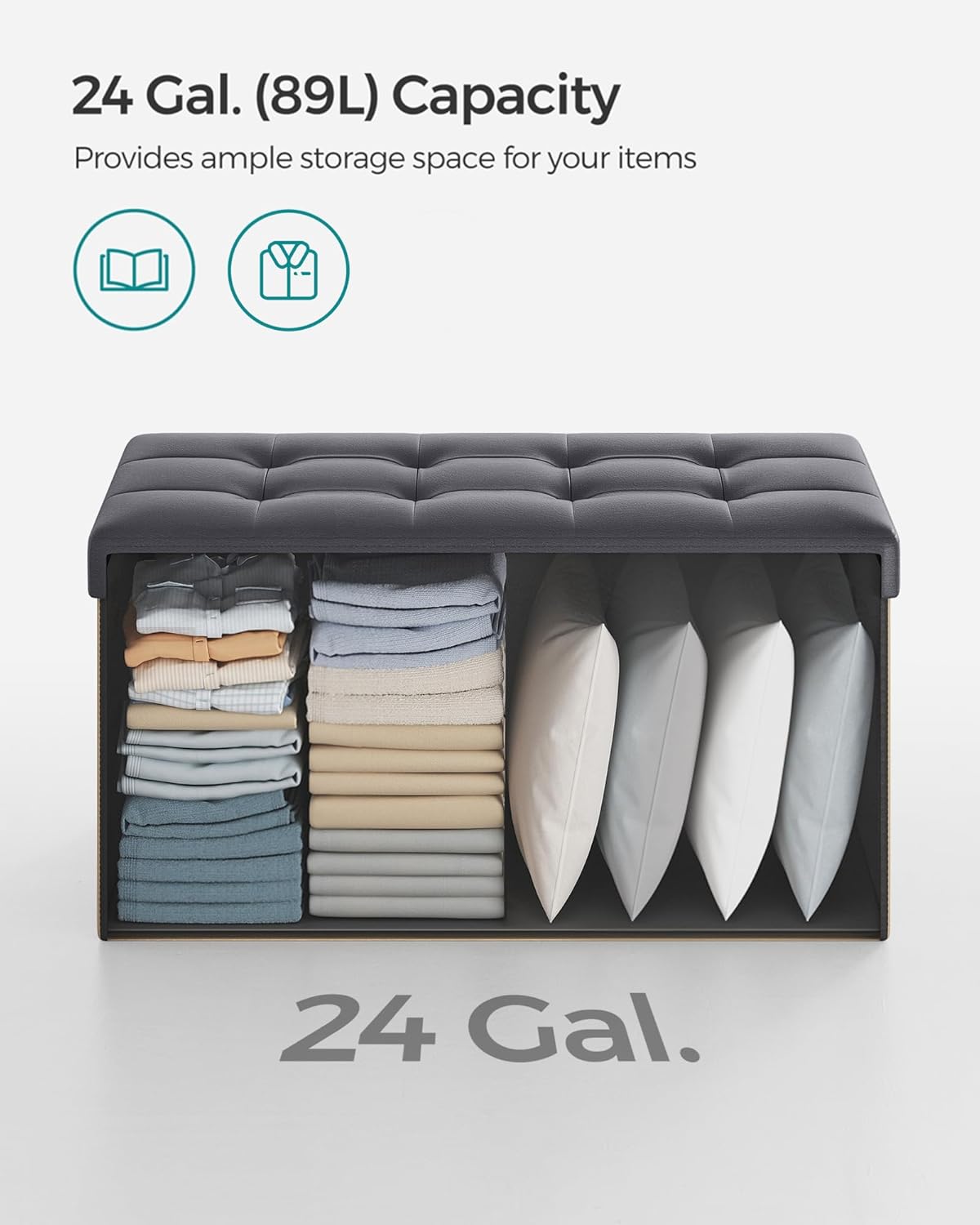 SONGMICS MAZIE Collection - 30 Inches Storage Ottoman Bench with Flipping Lid, Storage Chest