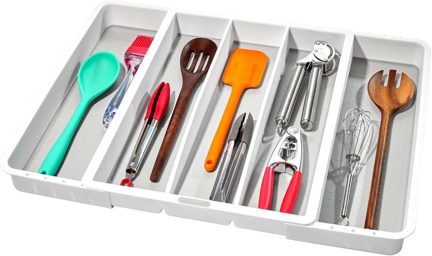 madesmart Expandable Utensil Tray-White | Classic Collection | 5-Compartments | Kitchen Organizer |
