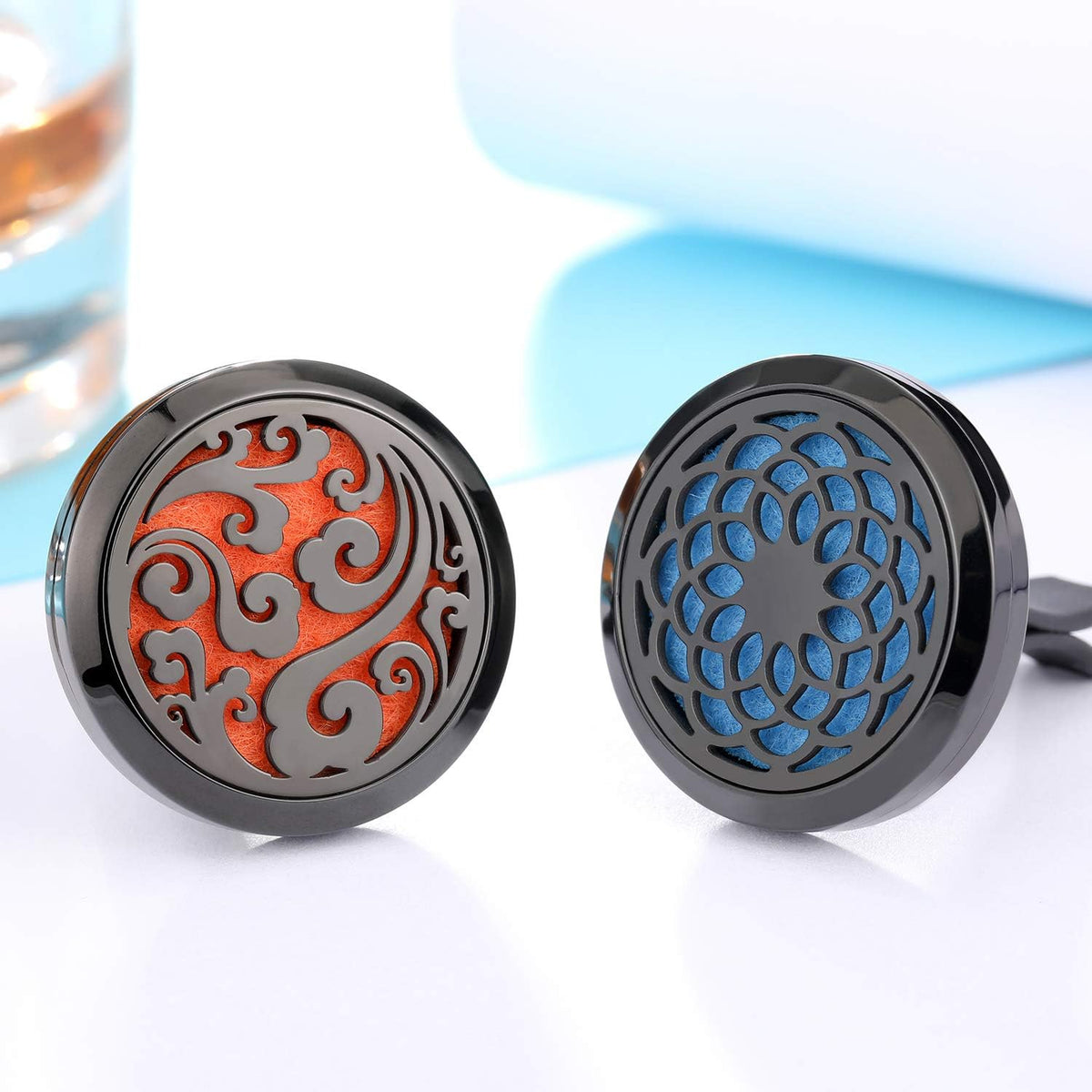 2 Pieces 316L Car Aromatherapy Oil Diffuser Air Freshener with 48 Felt Pad (Cloud, Sunflower