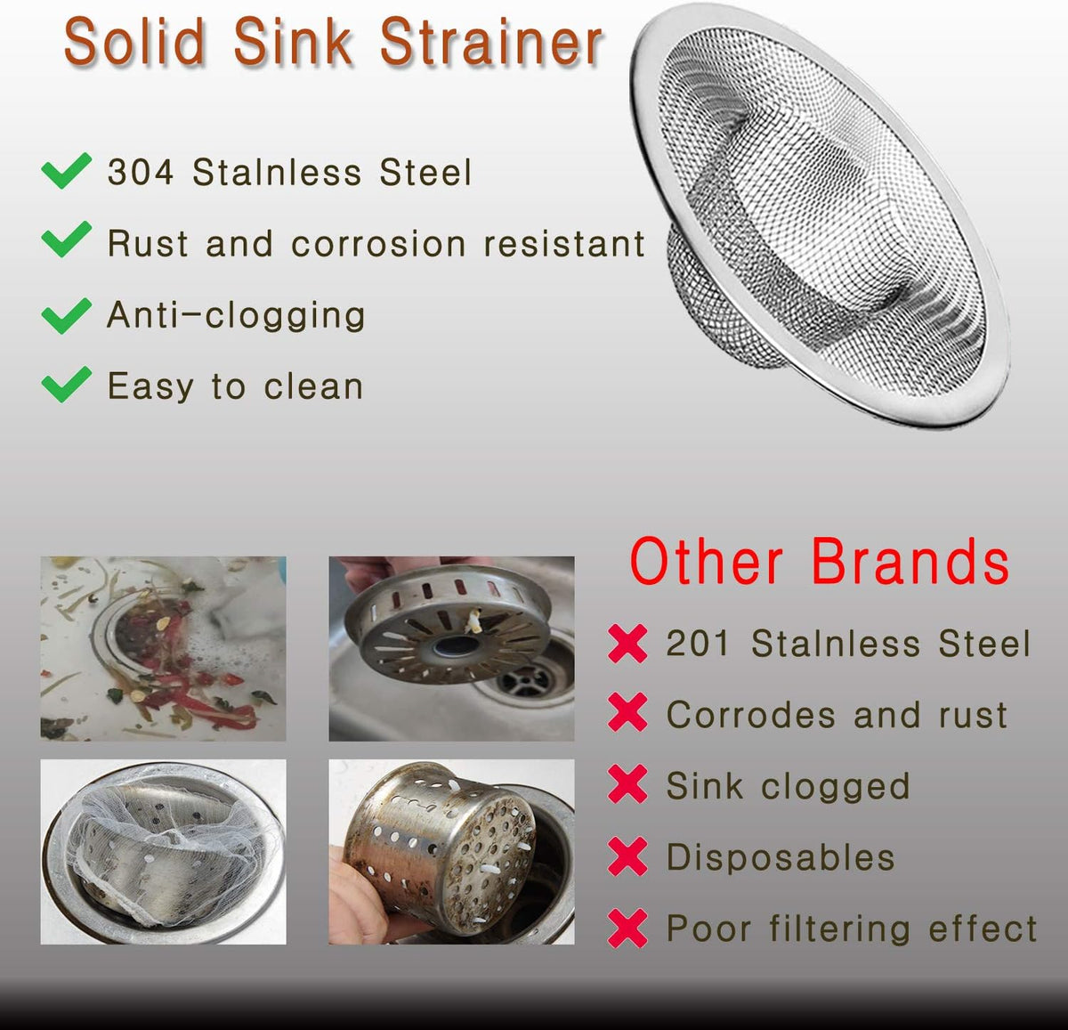 50pcs Heavy Duty Stainless Steel Slop Basket Filter Trap, 2.75" Top / 1" Mesh Metal Sink