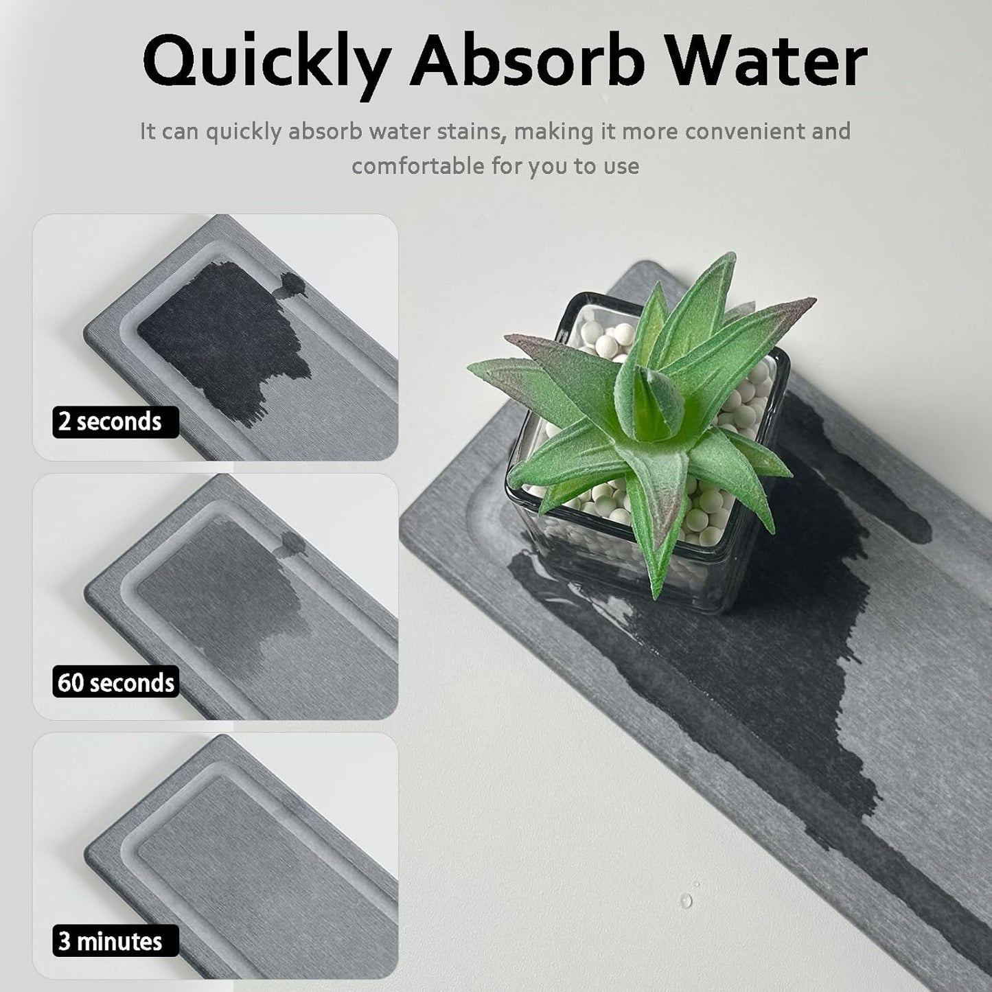 2 PCS Water Absorbing Stone Trays for Bathroom Sink & Kitchen Counter, Fast-Drying Diatomite Sink