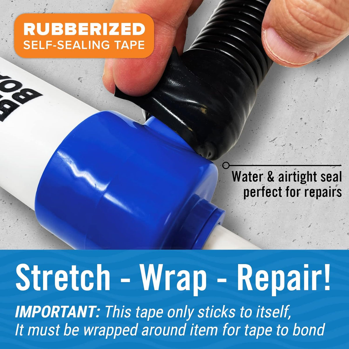 Black Heavy Duty Silicone Tape, Self-Fusing Rubber Hose and Plumbing Water Pipe Repair Seal, Coax