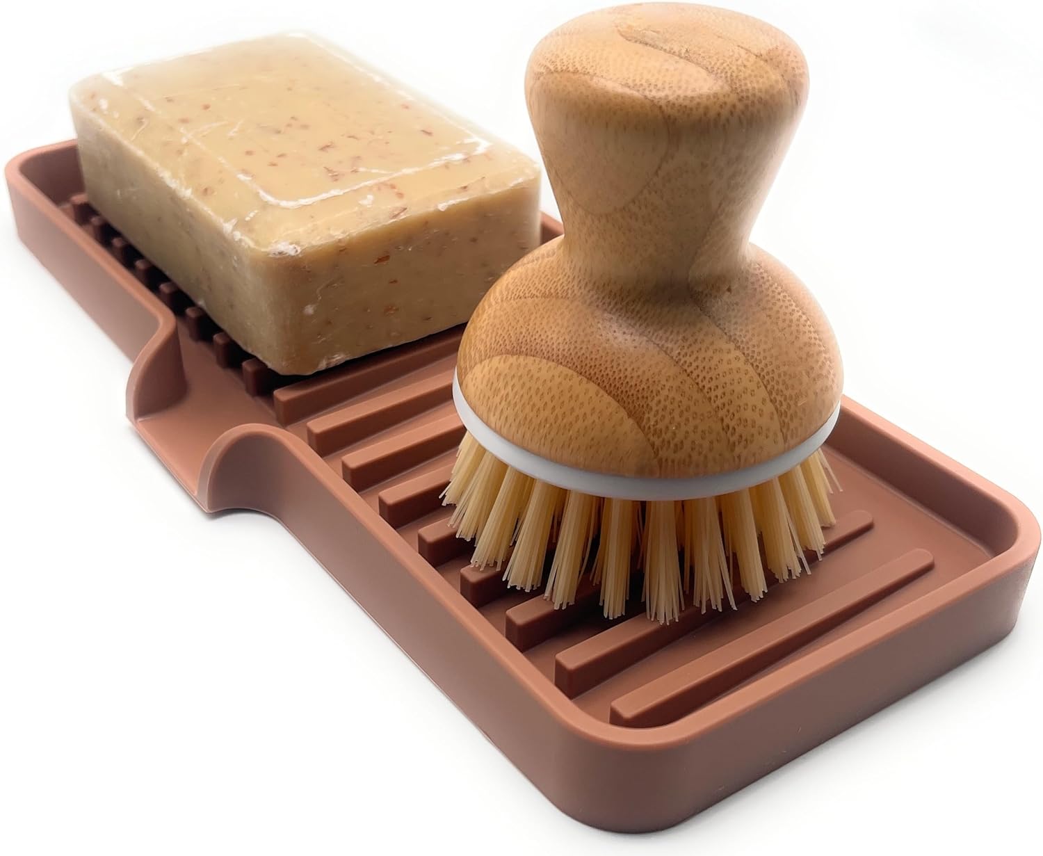 Happitasa Silicone Soap Dish Tray and Sponge Holder with Drain Chute | Bathroom and Kitchen Sink