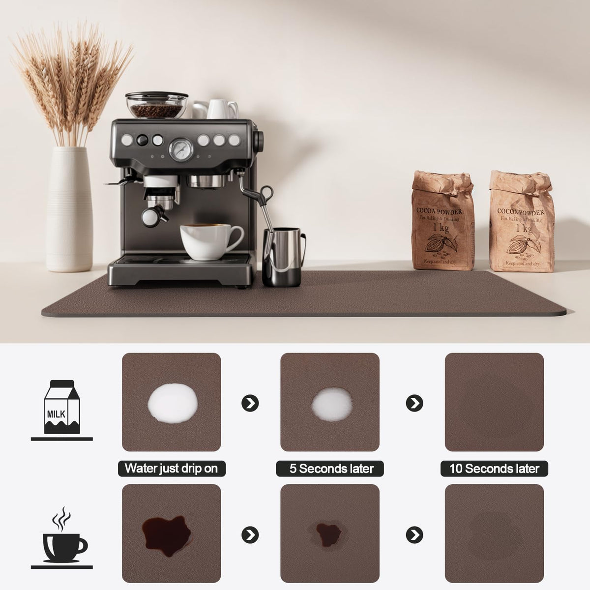 Dish Drying Mat for Kitchen Counter | Coffee Bar Mat for Countertops | Heat Resistant Drainer Mat