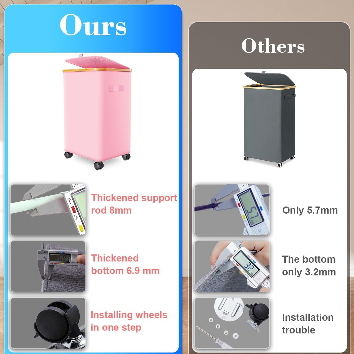 Laundry Hamper with Wheels,29 Gal (110L) Laundry Basket with lid Rolling Clothes Hamper Foldable