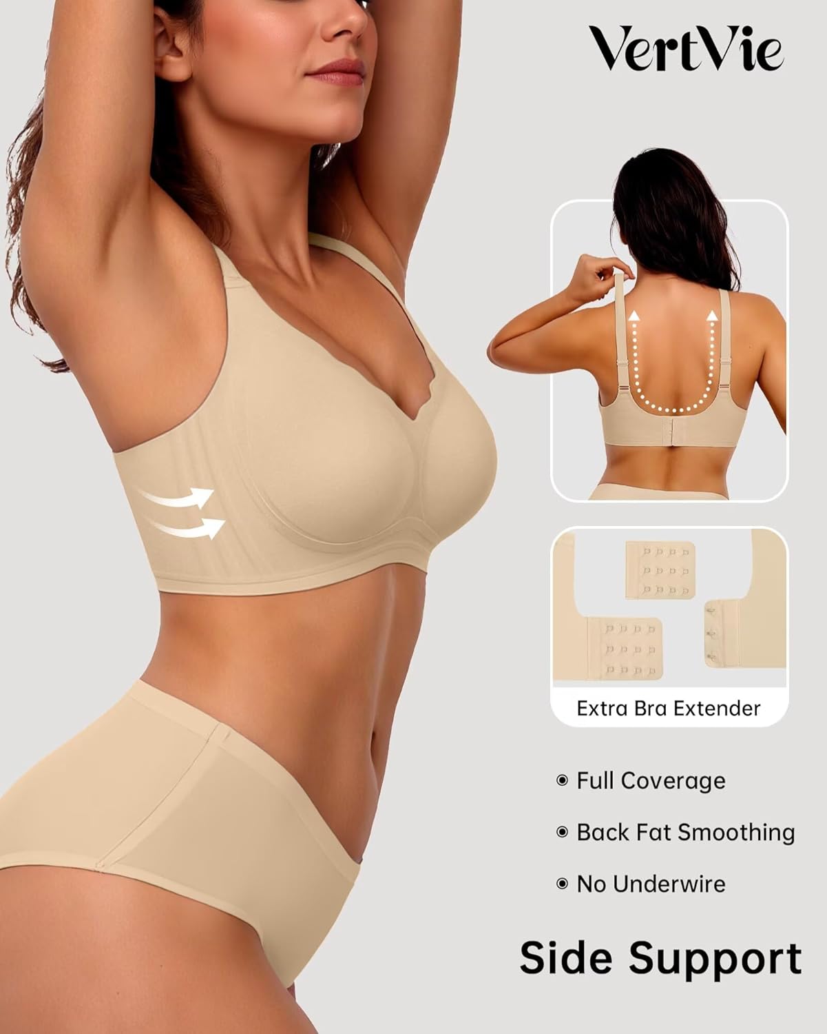 Vertvie Womens Seamless Bras No Underwire Supportive Wireless Push Up Full Coverage Bralette