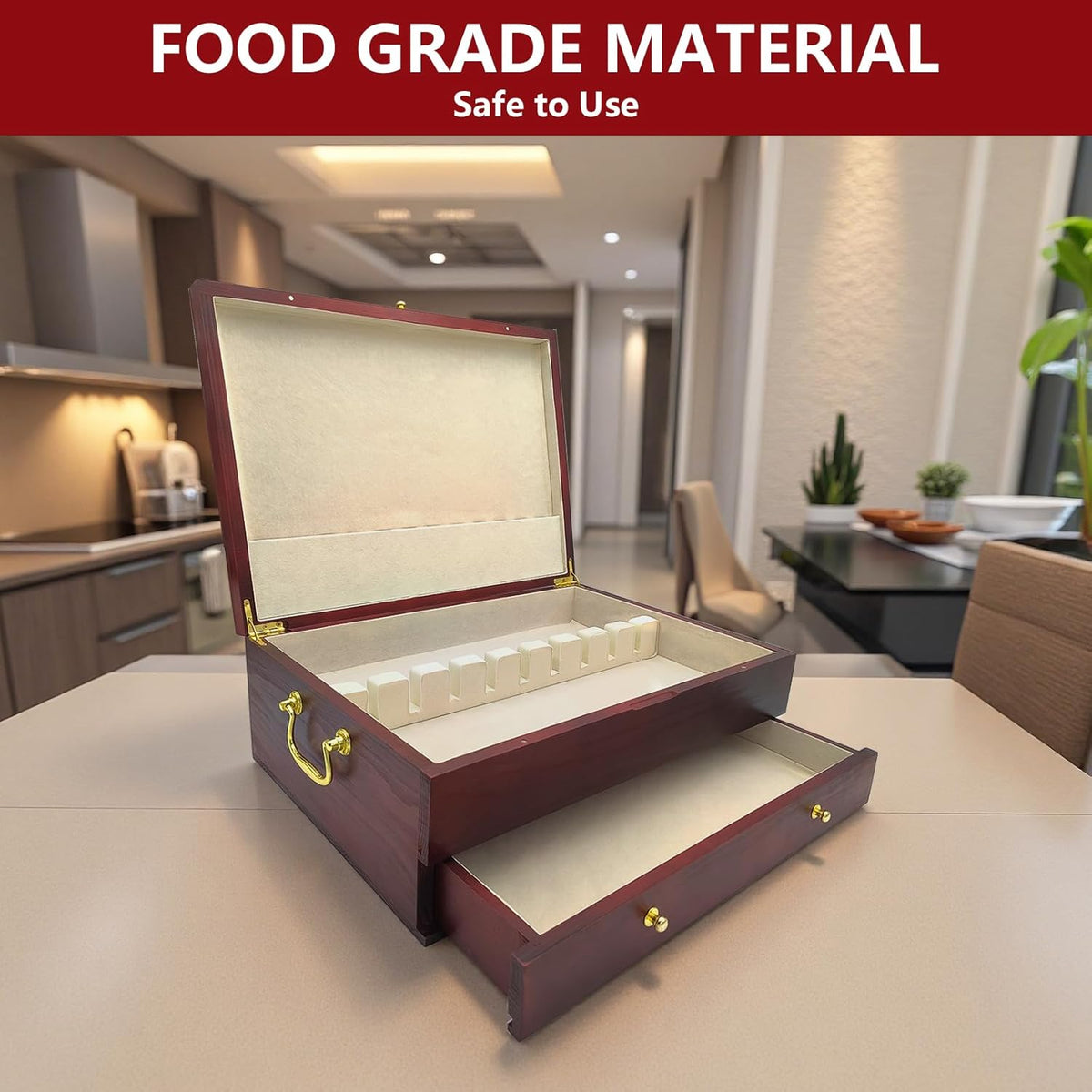 Silverware Storage Box, Kitchen Drawer Organizer, Drawer-containing flap-type storage box, Wood