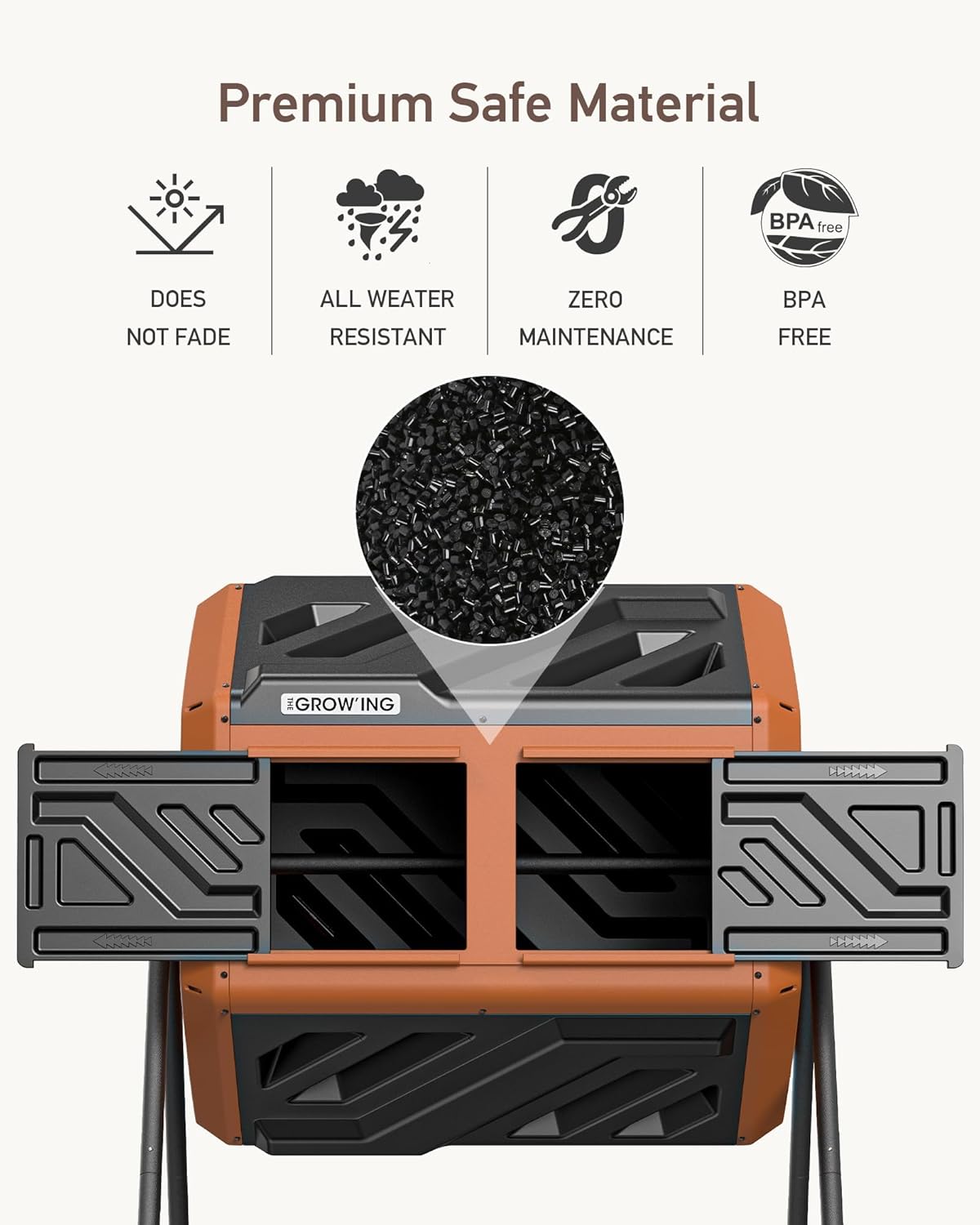 THEGROW'ING Updated 43 Gallon Outdoor Compost Bin. with Thermometer, Fast to Assemble. Tumbling