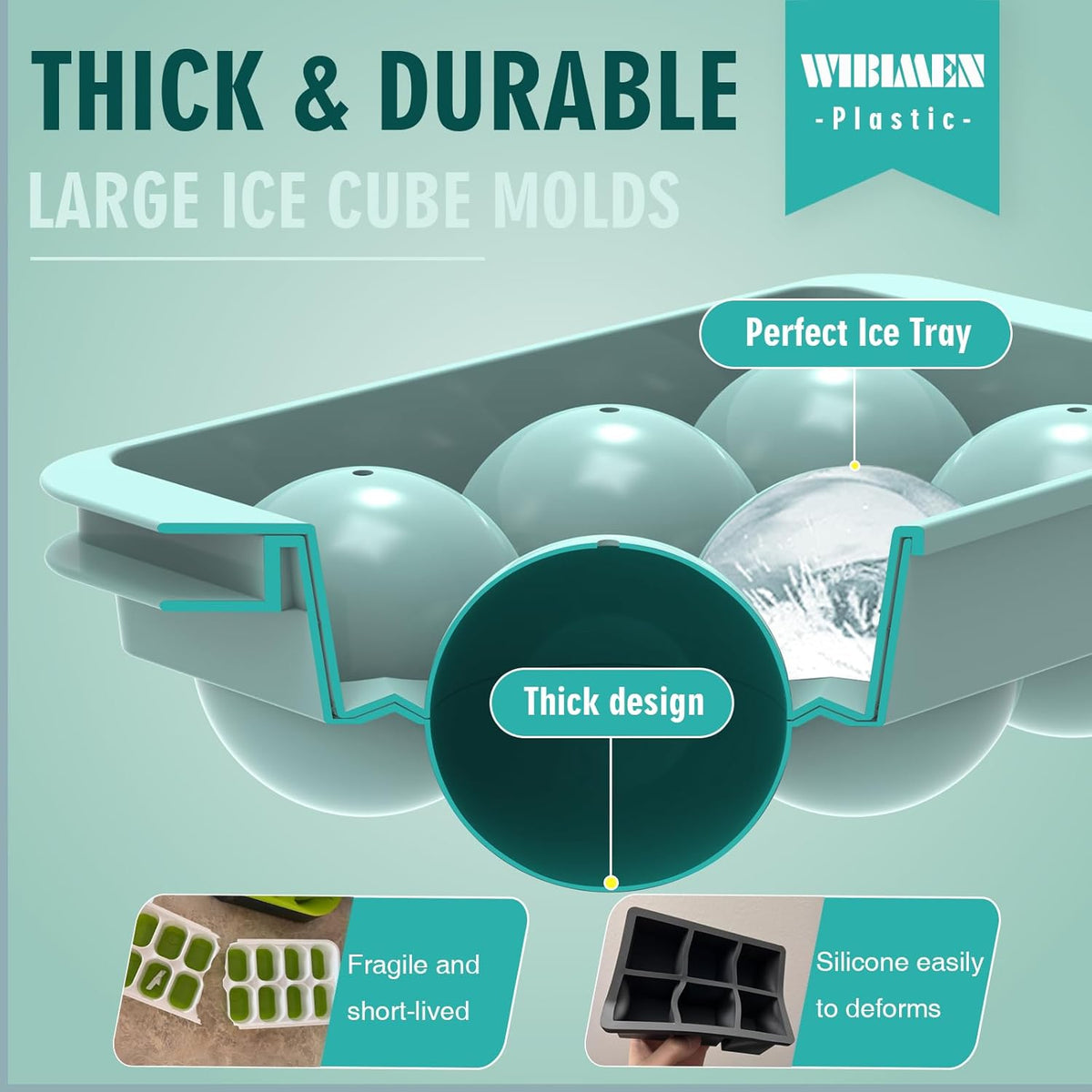 WIBIMEN Large Ice Cube Molds, Big Round Whiskey Ice Cube Trays for Freezer, Easy to Fill & Release