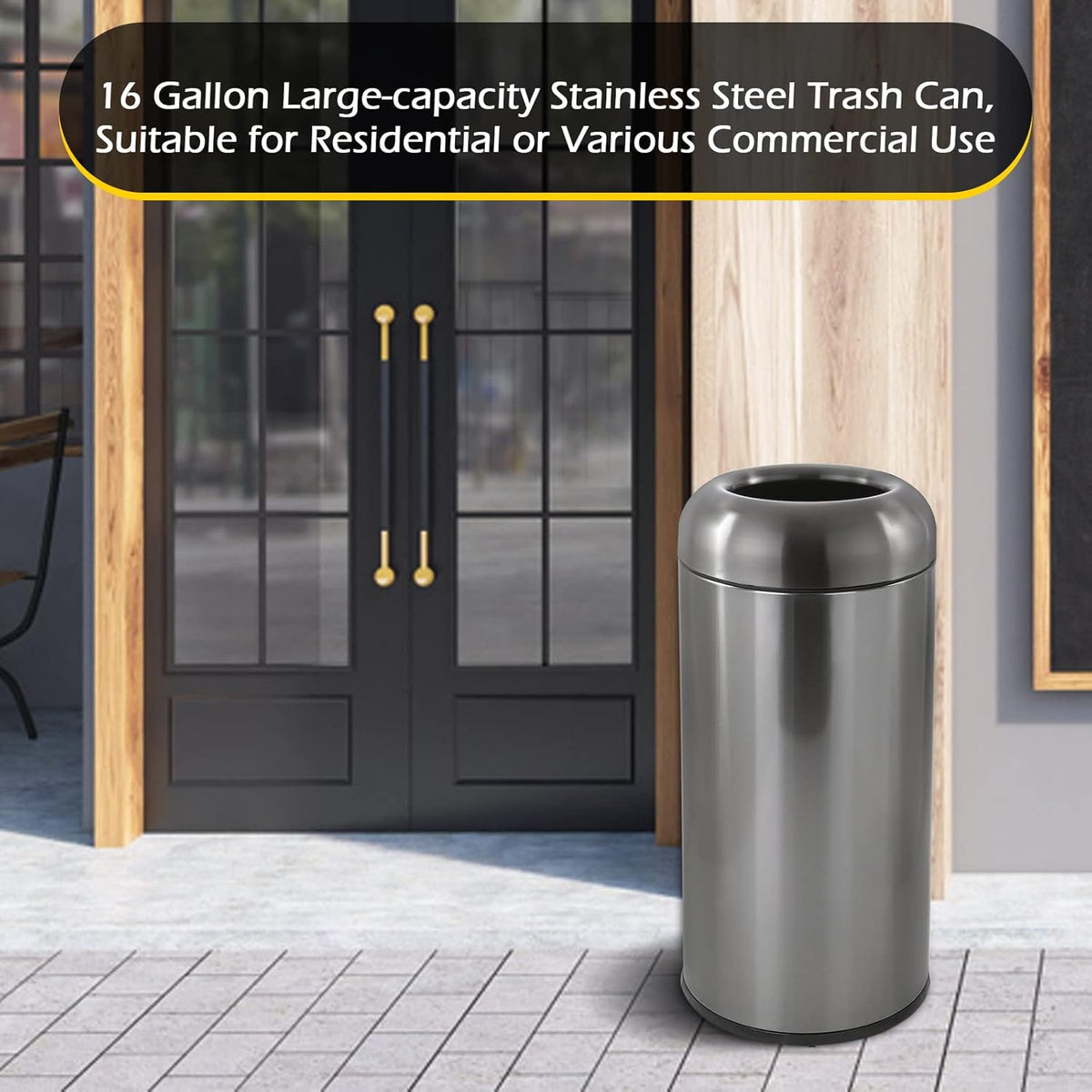 Dyna-Living Stainless Steel Trash Can Outdoor Large Garbage Can with Lid Open Top Trash Bin