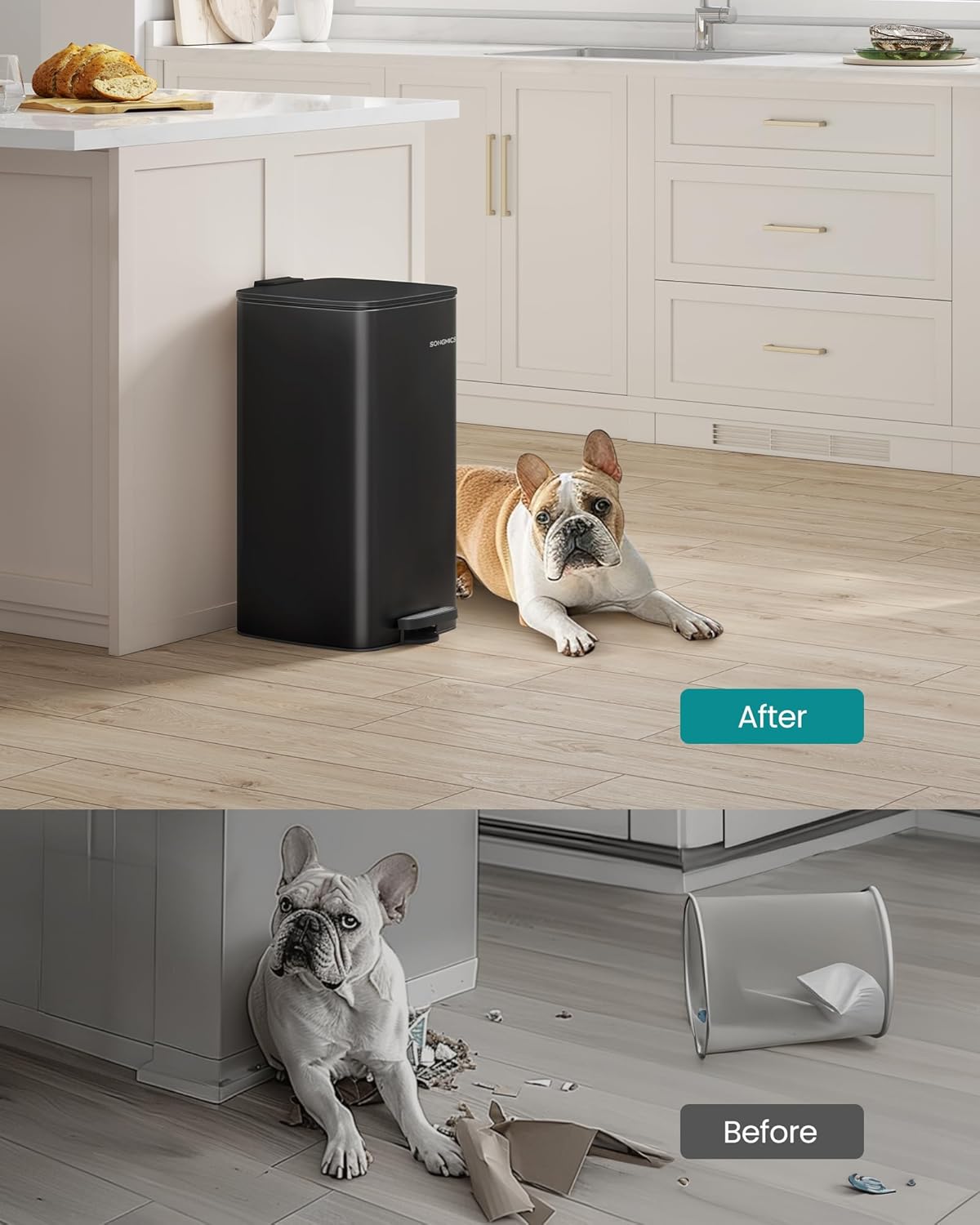 SONGMICS Kitchen Trash Can, 8-Gallon (30 L) Trash Bin, Stainless Steel Garbage Can, with Inner