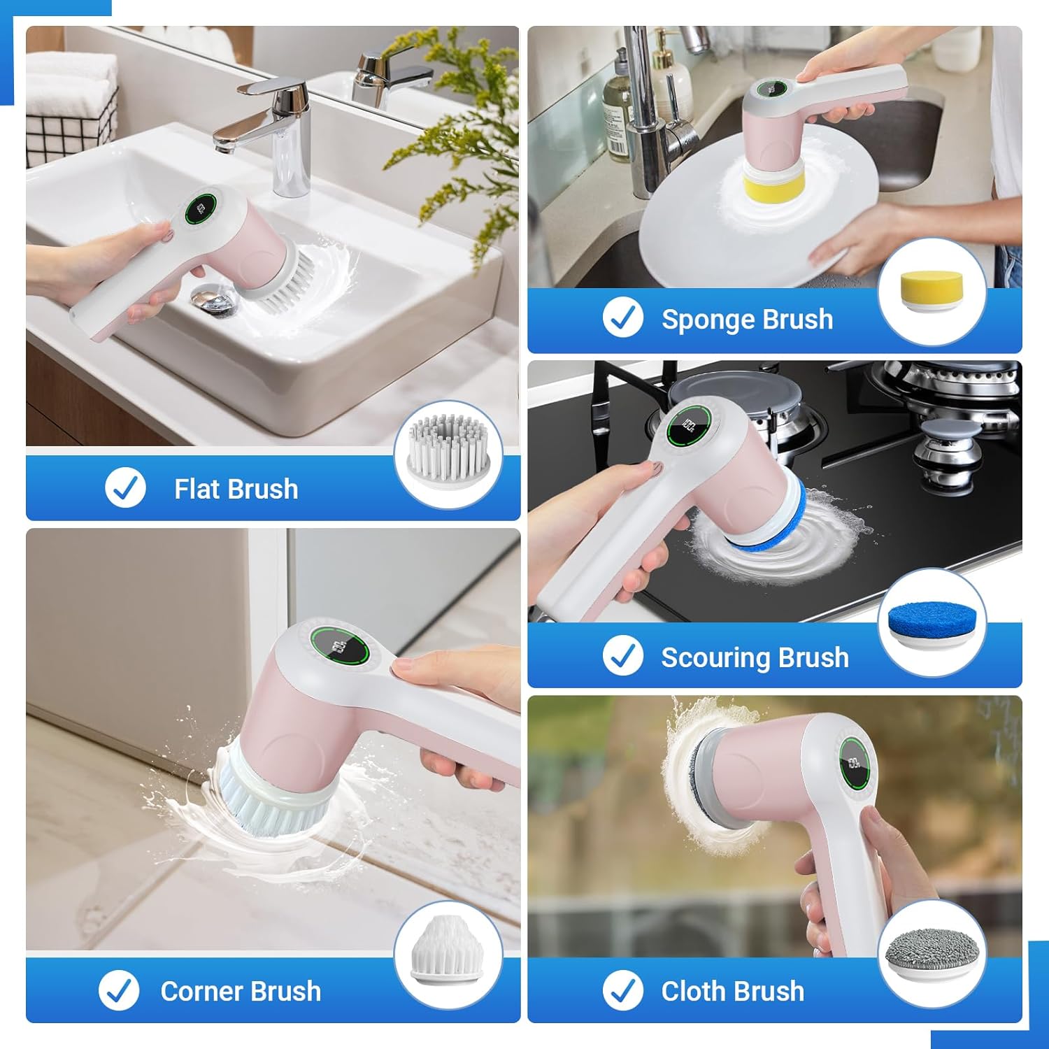 Electric Spin Scrubber, Cordless Shower Scrubber with Battery Level Display, 2 Speeds Electric