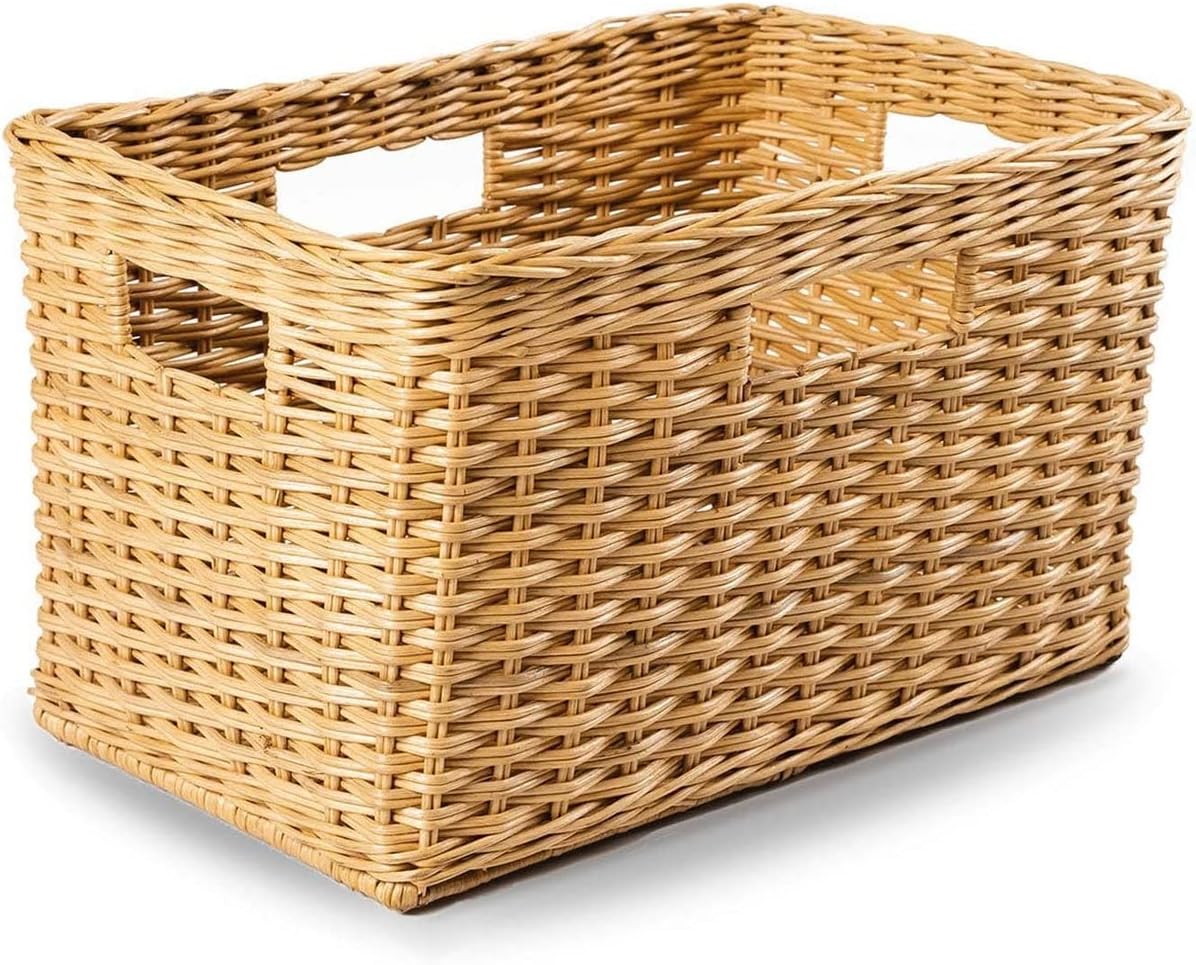 The Basket Lady Tall Rectangular Wicker Storage Basket, Medium, 20 in L x 13 in W x 11 in H