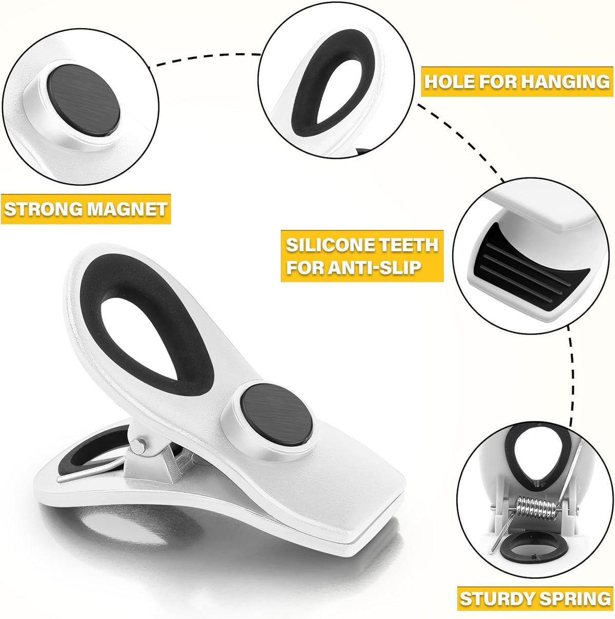 10 Pack Magnetic Chip Clips, Bag Clips, Food Clip, Plastic White Snack Clip with Magnet for