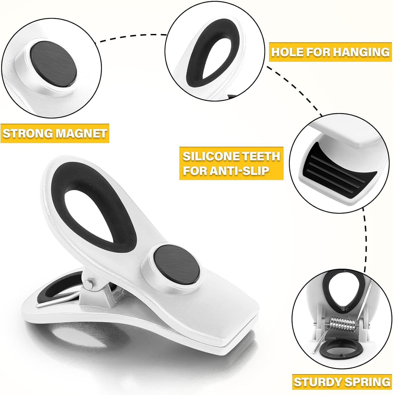 10 Pack Magnetic Chip Clips, Bag Clips, Food Clip, Plastic White Snack Clip with Magnet for