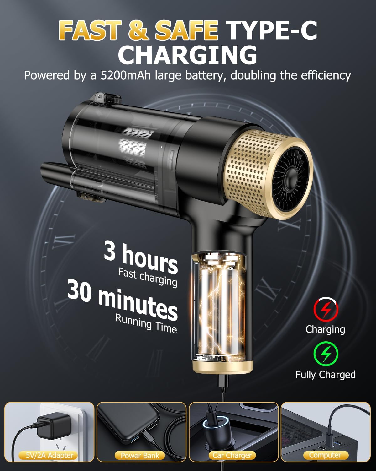 AHNR Handheld Car Vacuum Cleaner Cordless with 16000PA Powerful Suction, 4-in-1 Portable Mini
