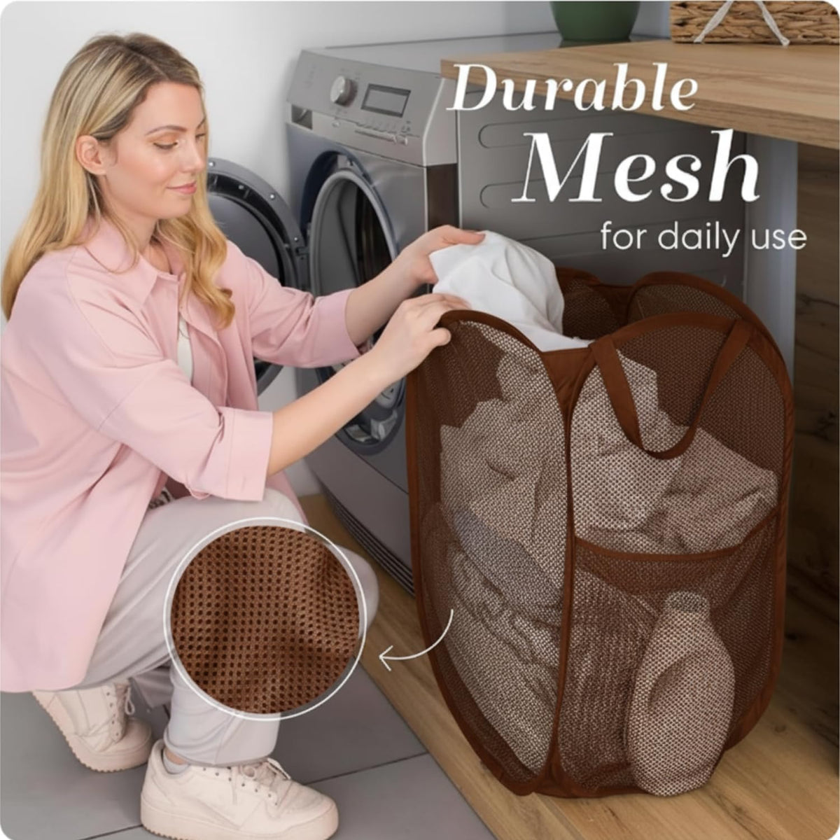 Handy Laundry Collapsible Mesh Pop Up Hamper with Wide Opening and Side Pocket - Breathable