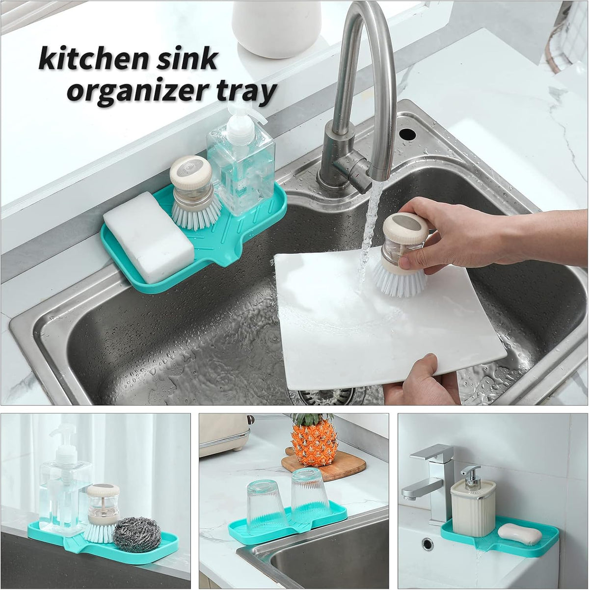 Silicone Bathroom Soap Dishes with Drain Spout-Bathroom and Kitchen Sink Organizer,Sponge