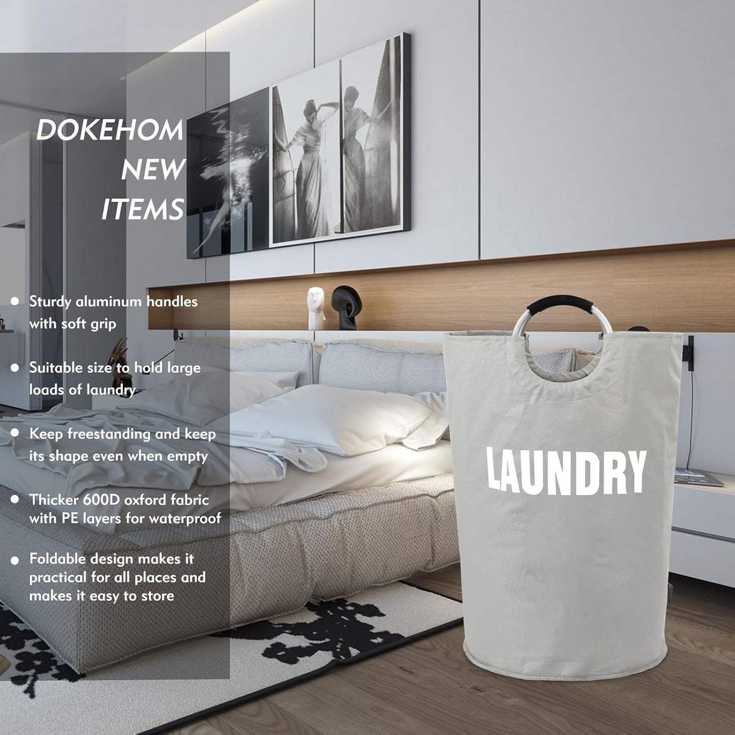 DOKEHOM 160L XX-Large Laundry Basket (7 Colors), Collapsible Laundry Bag, Foldable Laundry Hamper