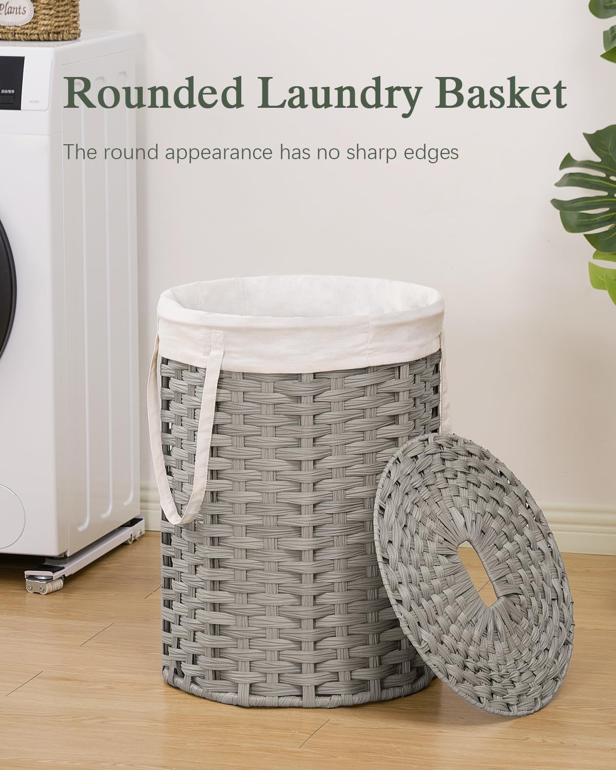 Laundry Hamper with Lid Laundry Basket with Lid 19.0 Gal (72 L) Round Laundry Basket Handwoven