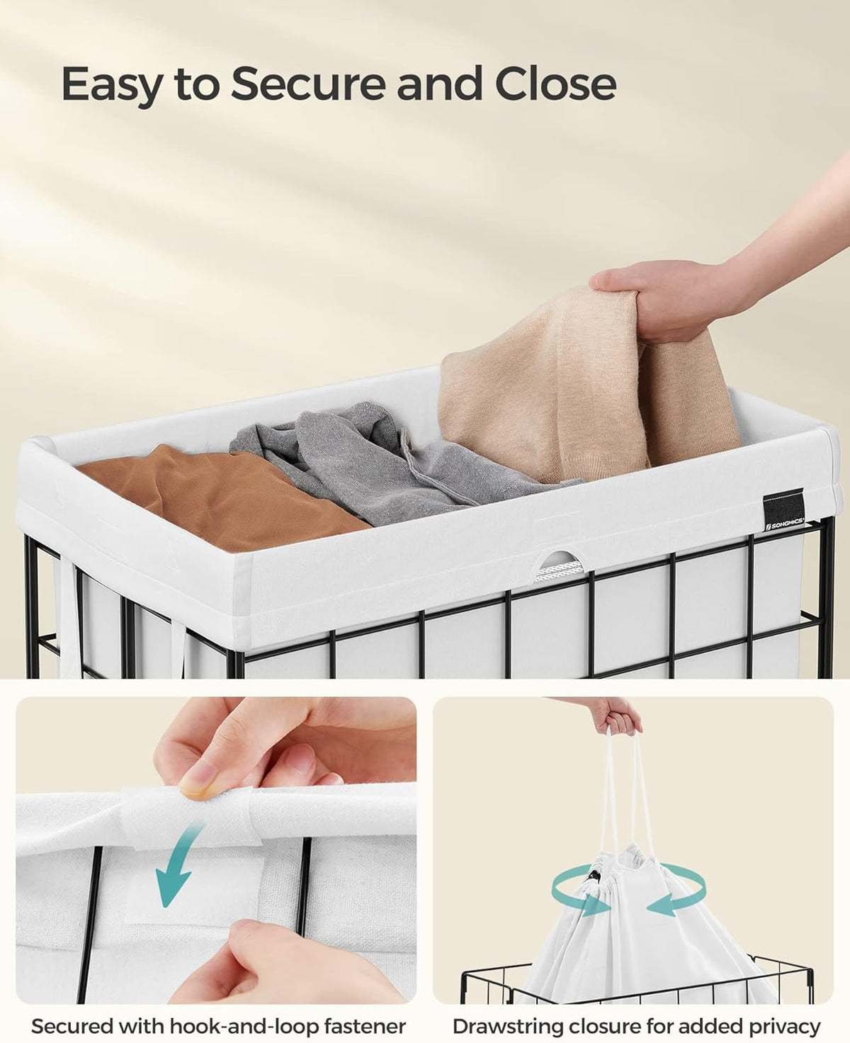 SONGMICS Laundry Hamper, 29 Gal. (110L) Laundry Basket, Collapsible Clothes Hamper, Removable and