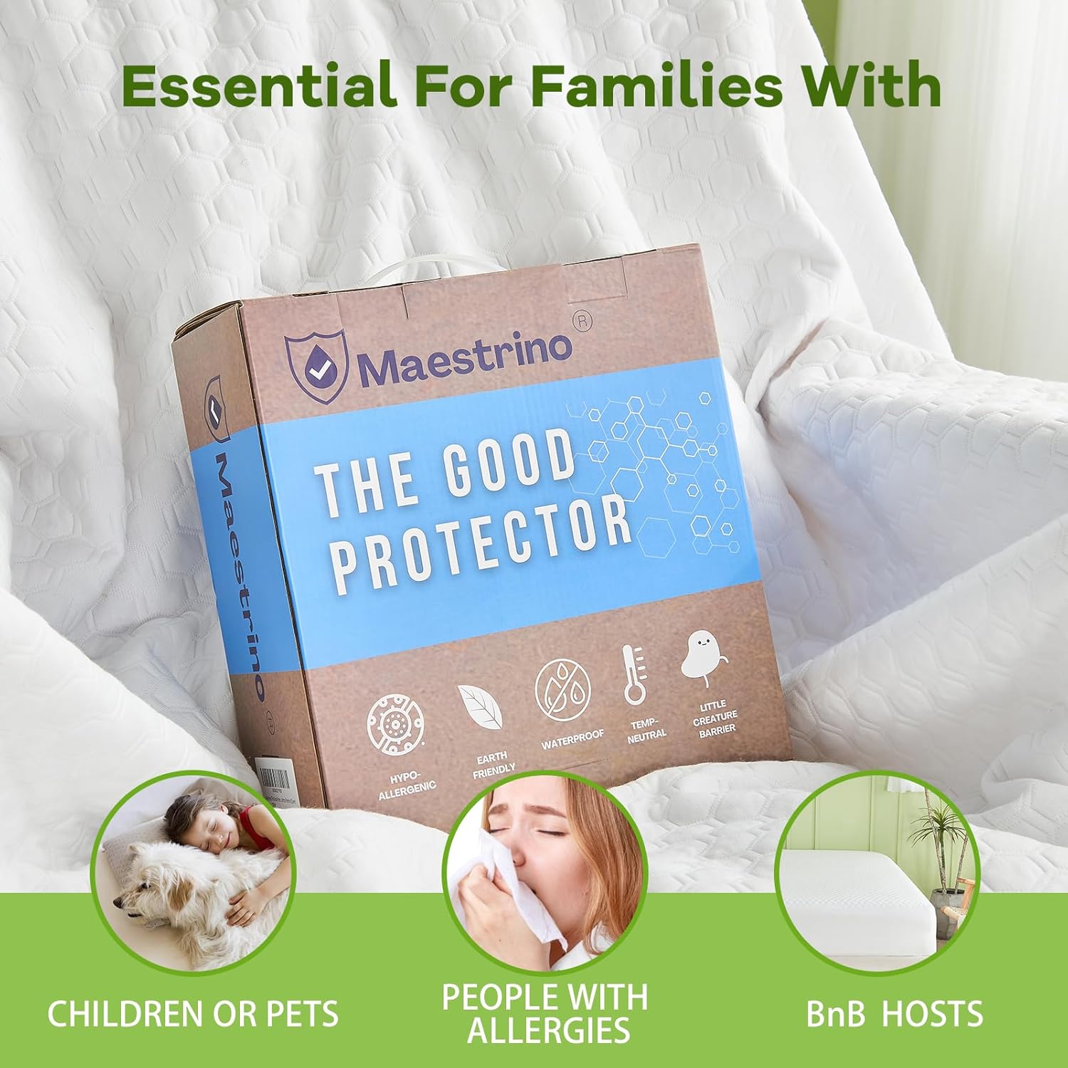 Premium Tencel Full Size Mattress Protector Cover in White, Natural and Skin Soft, Waterproof and
