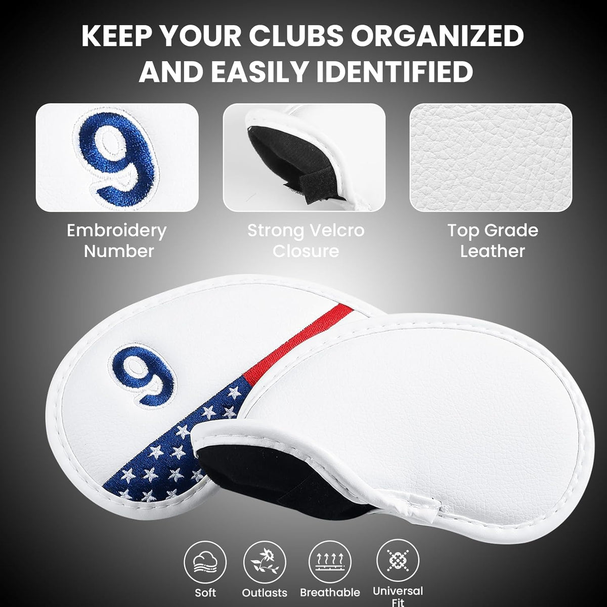 FINGER TEN Premium Synthetic Leather Stylish Iron & Wedge Golf Head Covers Value 12 Piece Set