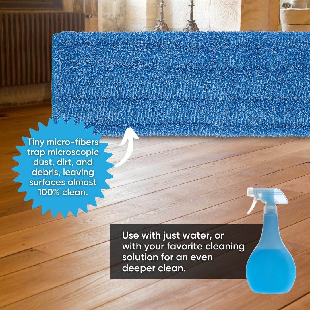 Microfiber Wholesale 18" Absorbent Microfiber Wet Mop Pad - Reusable, Machine Washable, Refills (2