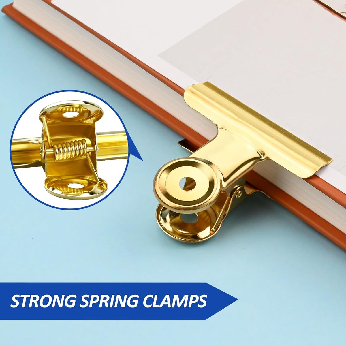 20 Pack Large Metal Hinge Clips 2 Inches Bull Hinge Paper Clips Gold Bulldog Clips for Crafts