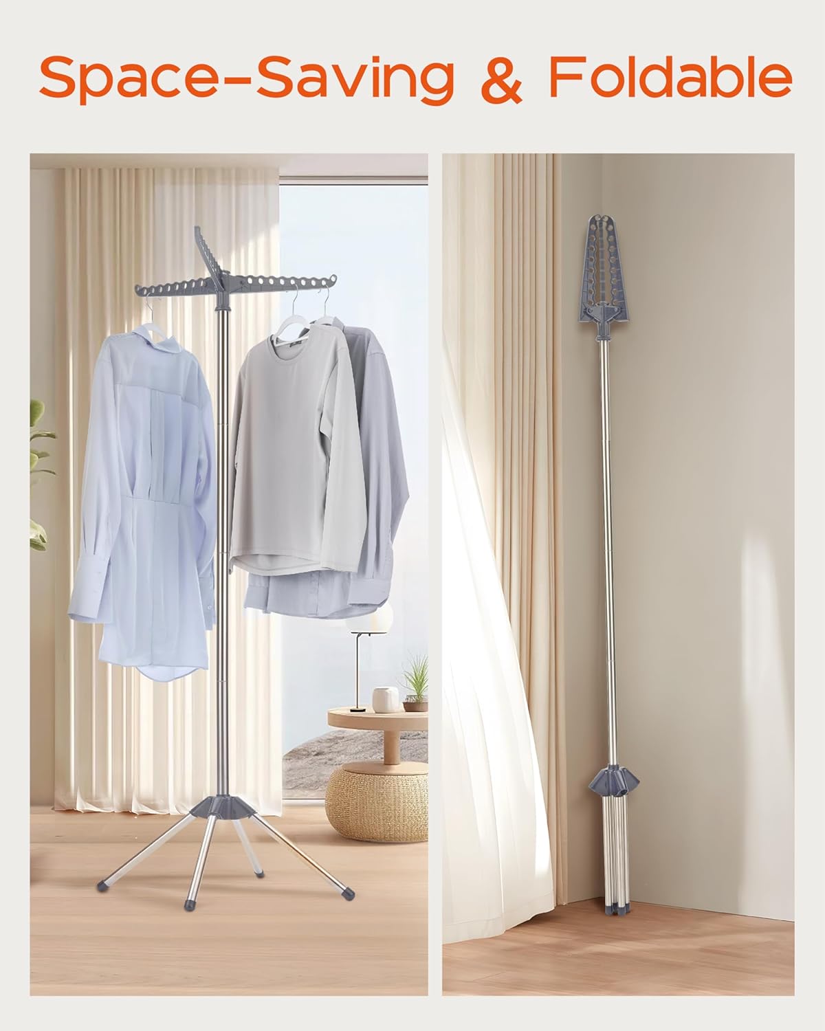 Clothes Drying Rack Foldable, 59 inch Tripod Laundry Drying Rack Indoor with Rotating Clothes Rail