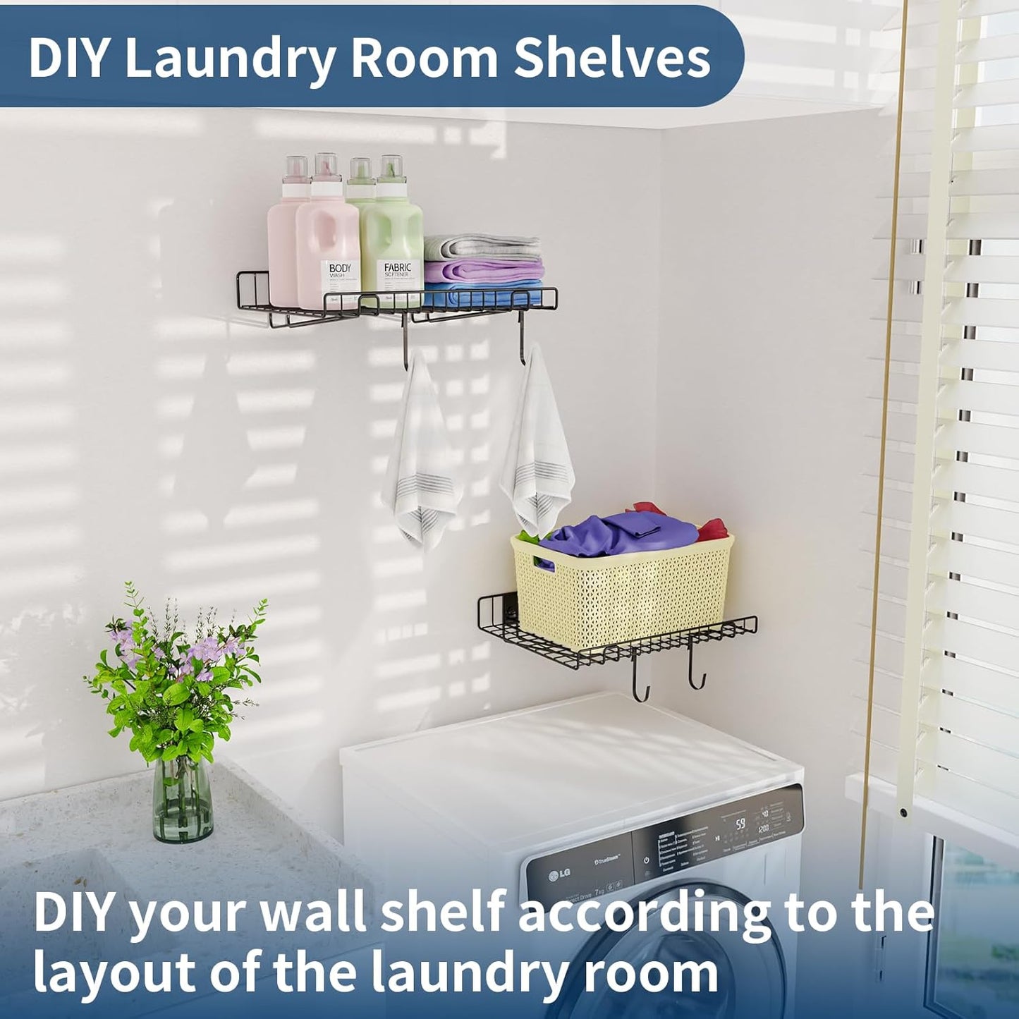 2 Pack Garage Wall Shelf, Wall Mounted Storage Shelves, Heavy Duty Metal Shelves for Room Wall