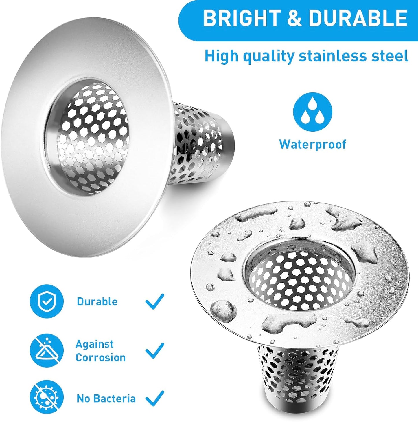 2PCS Bathroom Sink Drain Strainers, 1" Small Conical Premium Stainless Steel Porous Hair Catcher