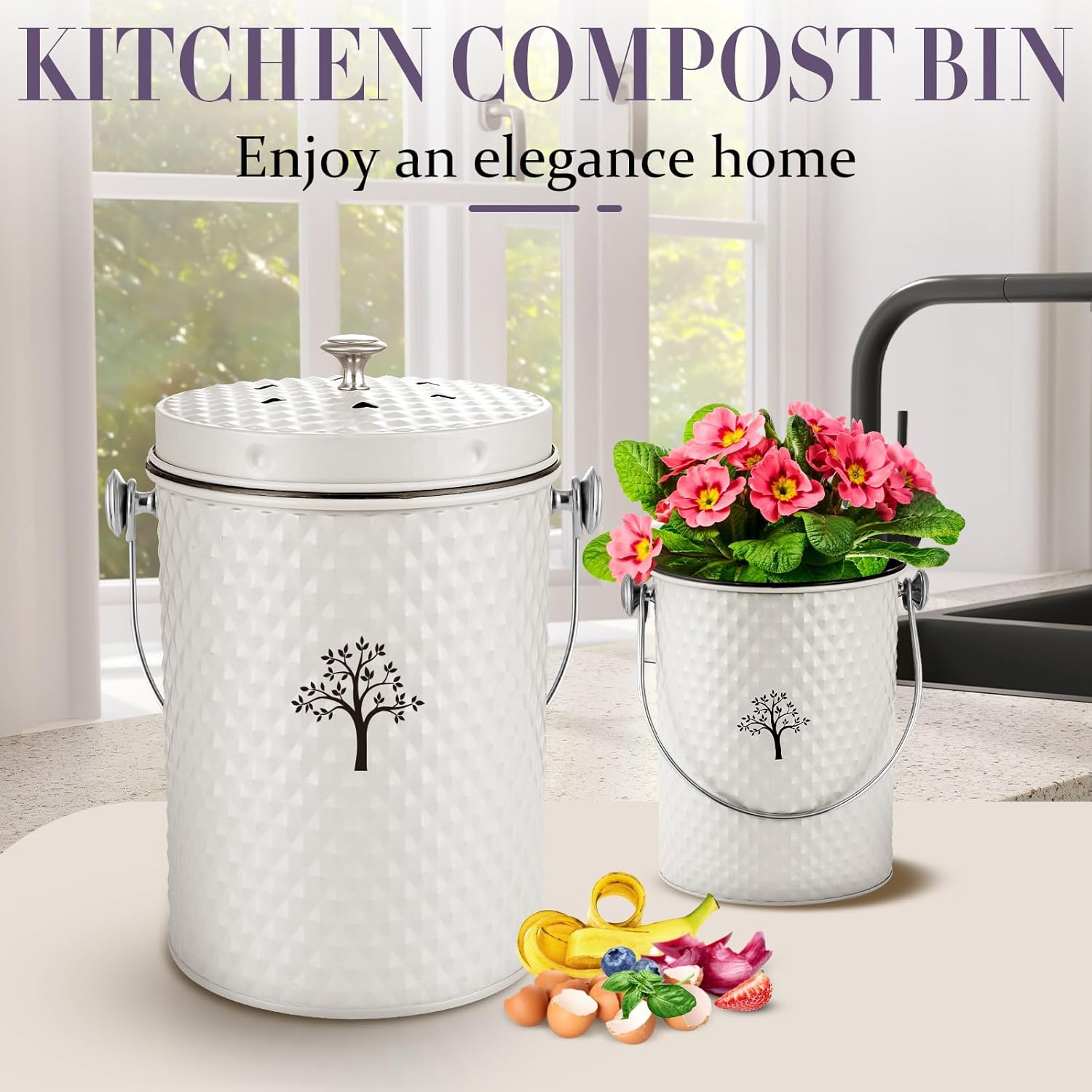 AOSION Countertop Compost Bin Kitchen,Odorless Indoor Compost Bin with Lid and Compost Bags,Compost