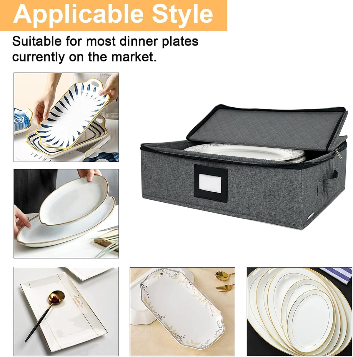 Platter Storage Case - Stackable China Storage Containers Hard Shell with Durable Zipper & Label &