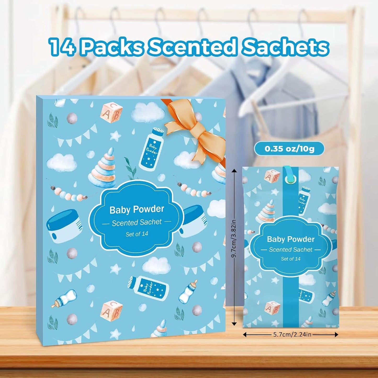 SCENTORINI Scented Sachets for Drawers and Closets, Baby Powder Scent 14 Pack, Long-Lasting Sachets