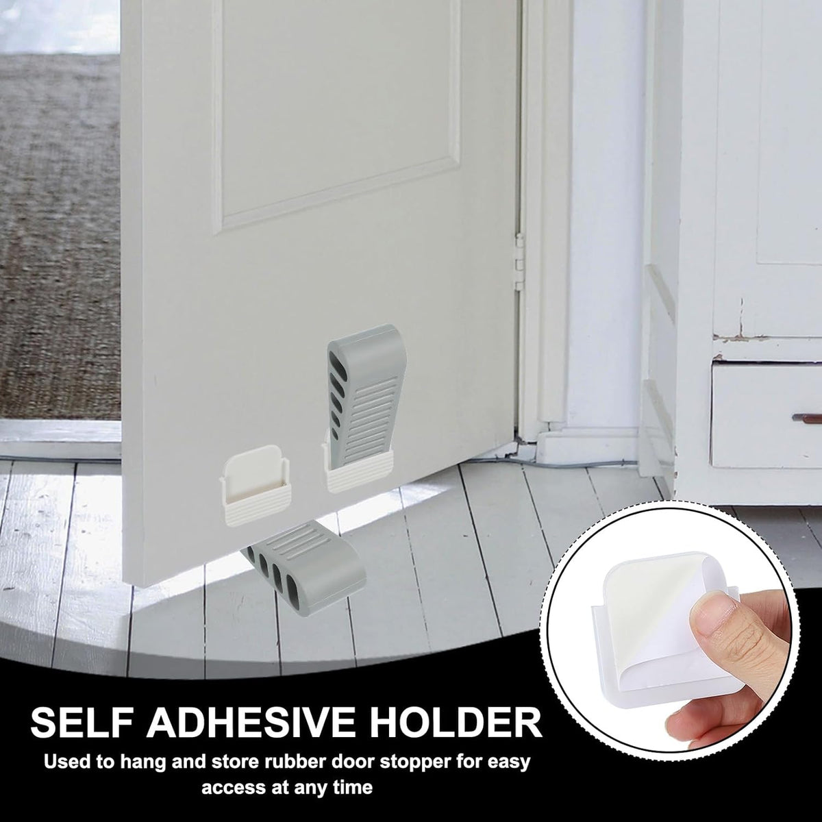 PATIKIL Rubber Door Stoppers for Bottom of Door, Door Wedge Stopper with Holder Sturdy Stackable