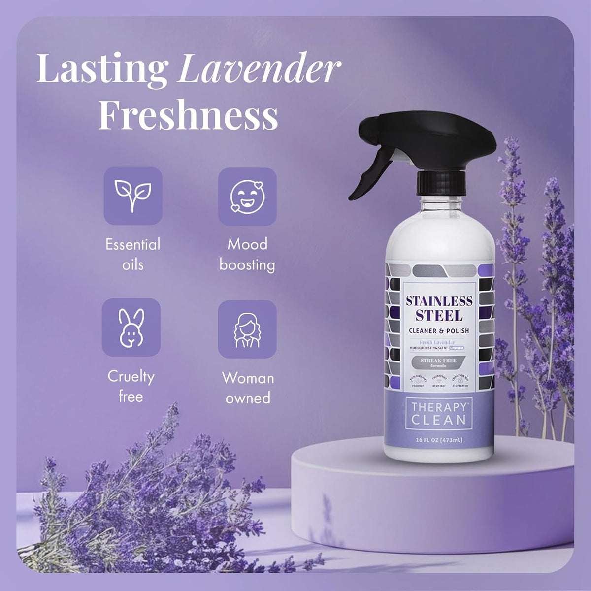 Therapy Stainless Steel Cleaner and Polish 100% USDA Biobased, Fingerprint and Residue Remover