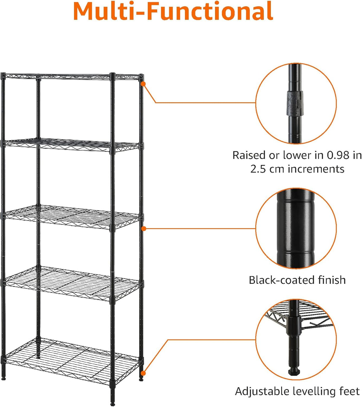 Amazon Basics 5-Shelf Multipurpose Adjustable Sturdy Steel Storage Shelving Unit, Easy Assembly