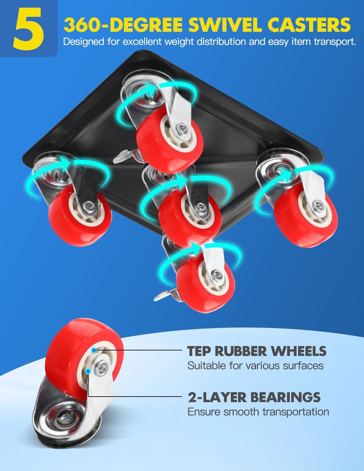 Heavy Duty Industrial Furniture Movers with Wheels, Dolly, Lifter, Sliders, 5 Rollers Casters Cart