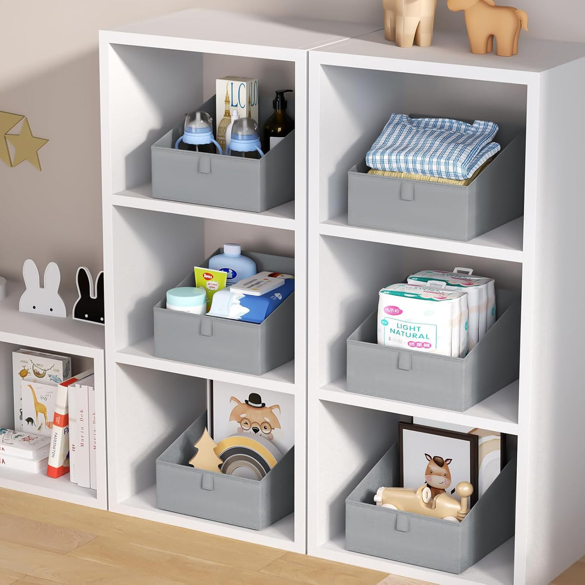 DIMJ Storage Bins for Closet, Trapezoid Storage Bins with Front Handle, Fabric Storage Baskets for