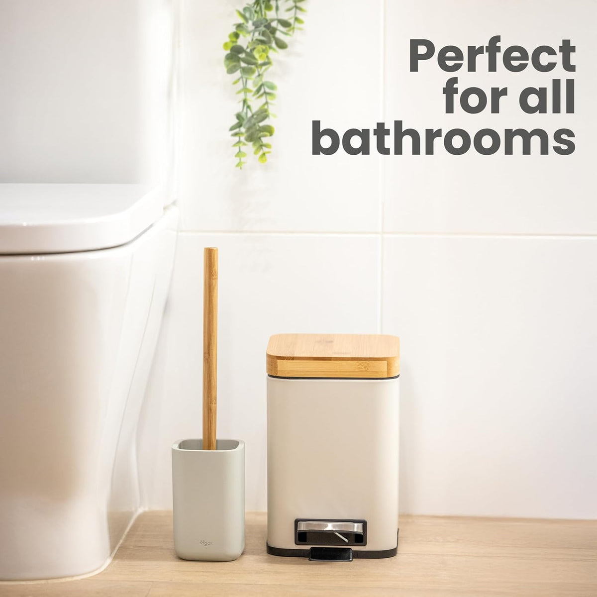 Vigar Zense Toilet Brush and Holder Set, Toilet Bowl Brush with Polyresin Stone Holder, Bathroom