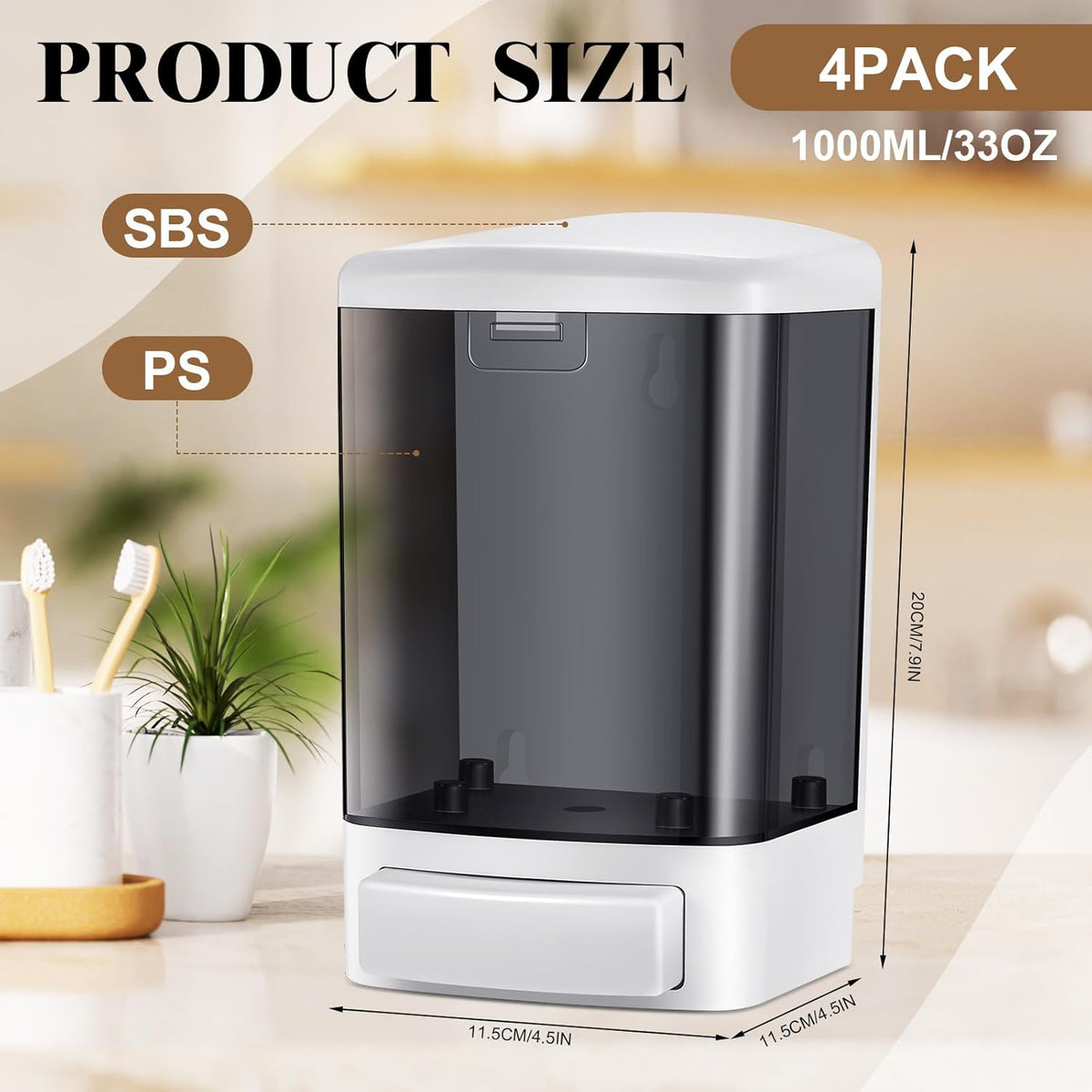 Hushee 4 Pcs Plastic Wall Mounted Soap Dispenser Commercial Manual Soap Containers Wall Dispenser