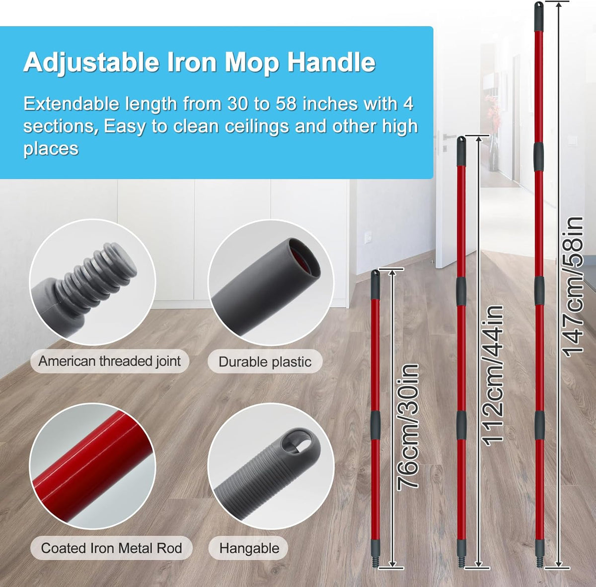 Spin Mop Handle, Mop Replace Heads, Scrubber Head and Base Replacement for O-Cedar EasyWring 1 Tank