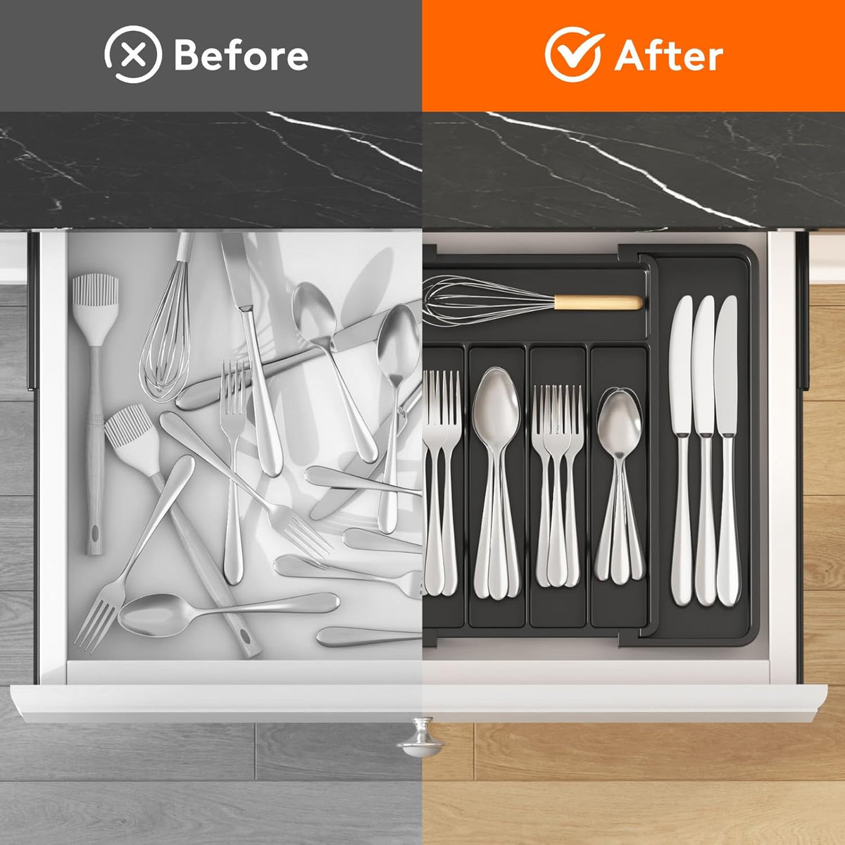 Lifewit Silverware Drawer Organizer, Expandable Utensil Tray for Kitchen, BPA Free Flatware and