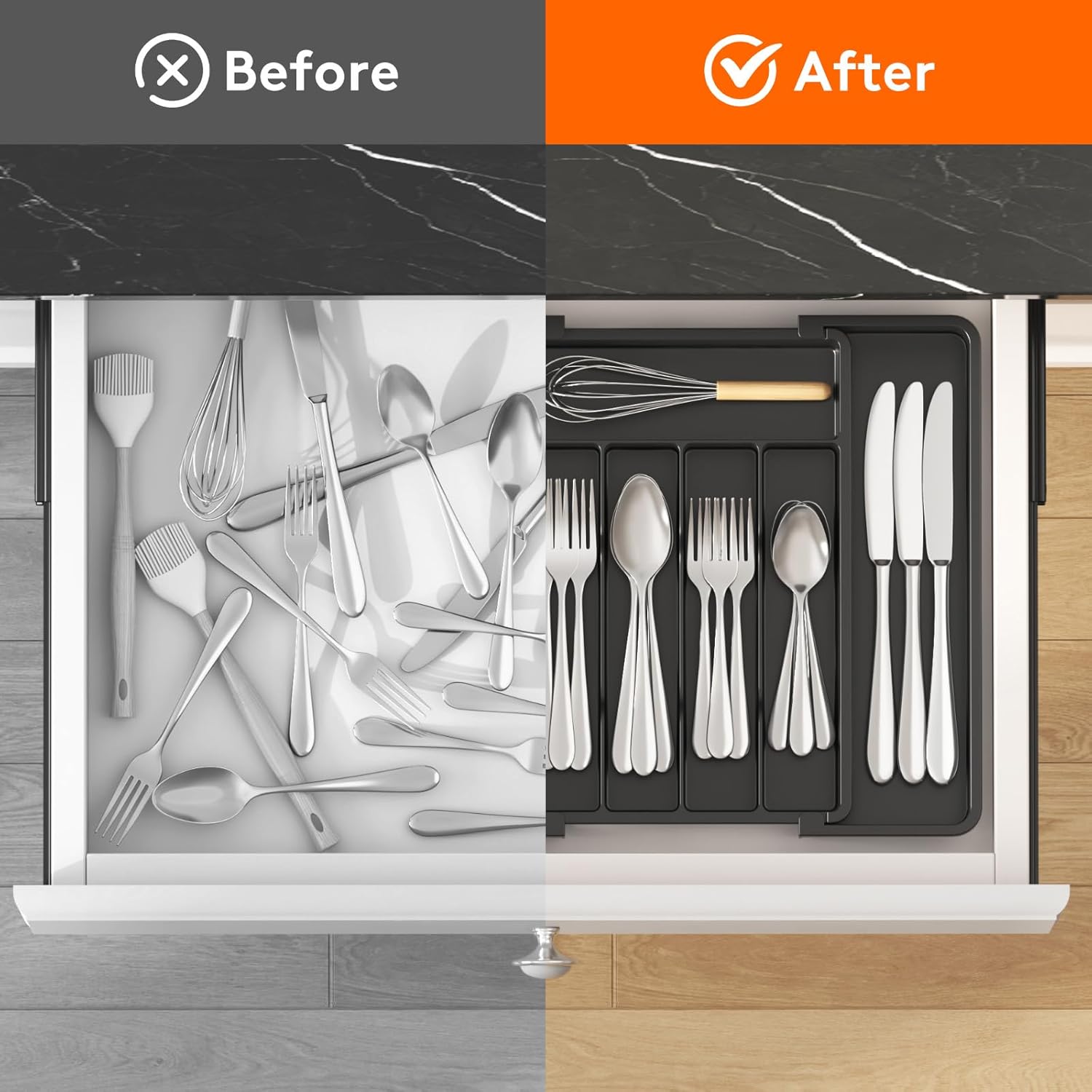 Lifewit Silverware Drawer Organizer, Expandable Utensil Tray for Kitchen, BPA Free Flatware and