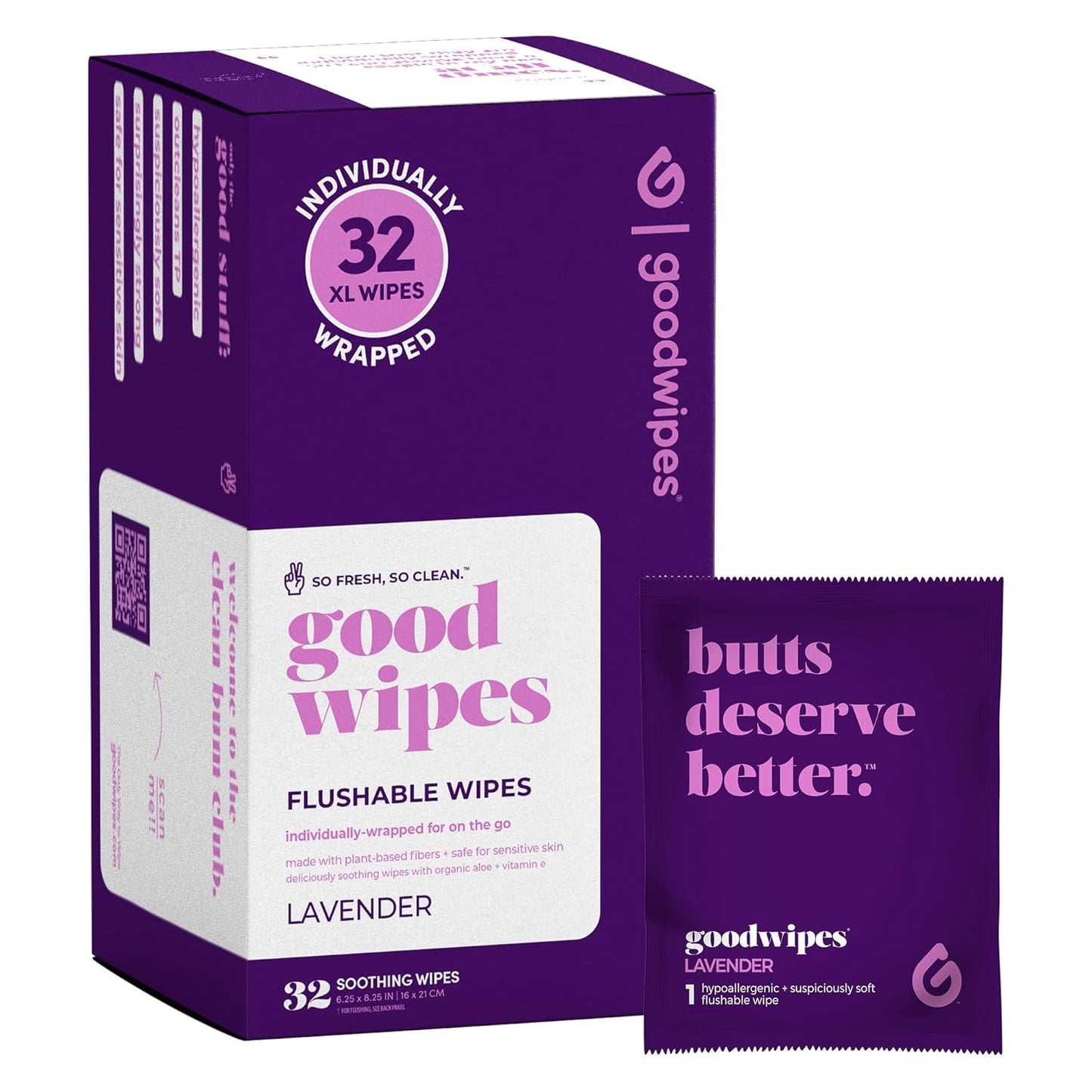 goodwipes Flushable Wipes - Individually Wrapped Butt Wipe for On-the-Go Adults - Portable Mini