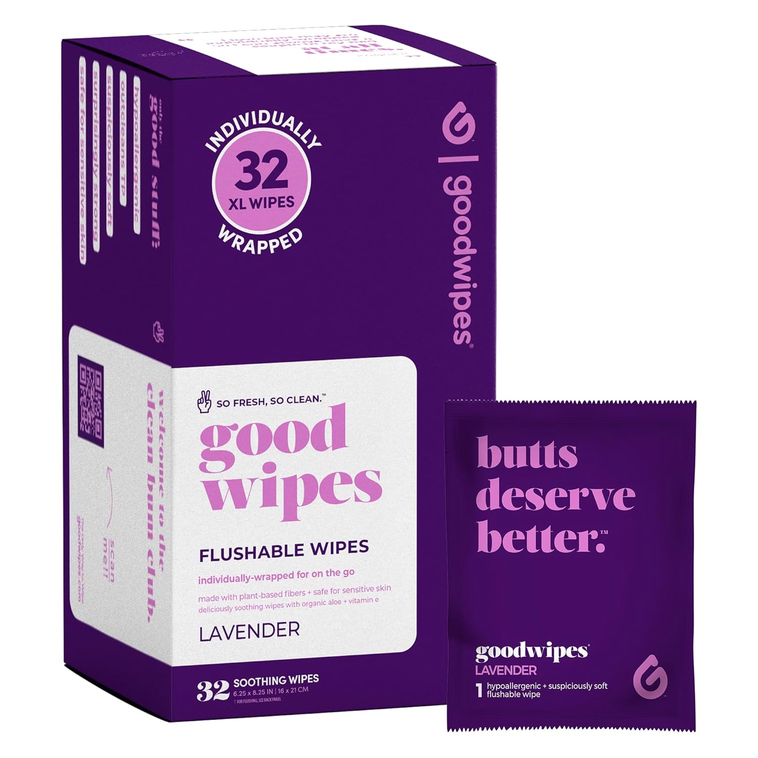 goodwipes Flushable Wipes - Individually Wrapped Butt Wipe for On-the-Go Adults - Portable Mini