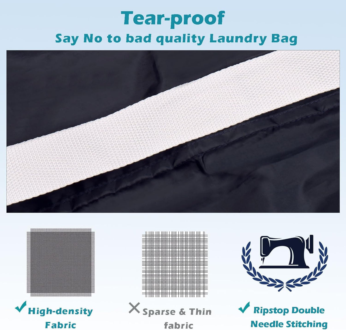 Heavy Duty Laundry Bag 2 Pack XL Nylon Laundry Bags with Straps, Washable Large Dirty Clothes