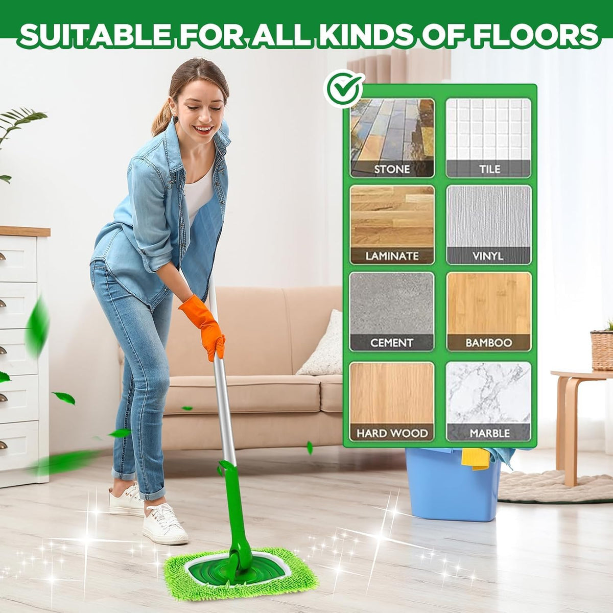 Reusable Microfiber Mop Pads Washable Wet Pads Compatible with Swiffer Sweeper Refills Pads for Wet