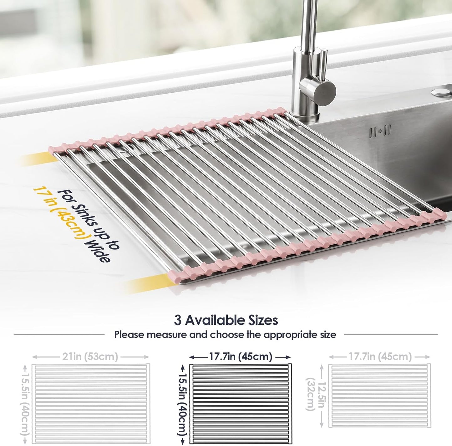 Tomorotec 17.7" x 15.5" Roll Up Dish Drying Rack Over Sink Drying Rack Sink Cover Kitchen Sink